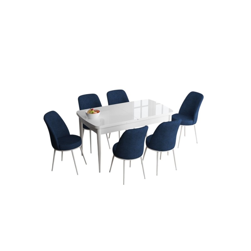 Extendable Dining Table & Chairs Set (7 Pieces) Han - White, Navy Blue White
Navy Blue