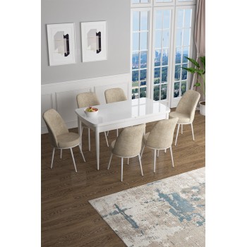 Extendable Dining Table & Chairs Set (7 Pieces) Han - White, Cream White
Cream