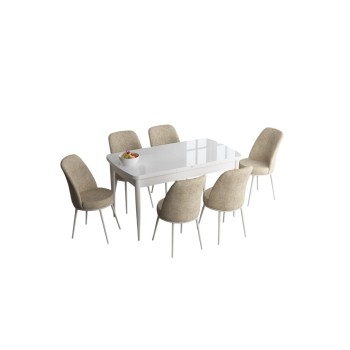 Extendable Dining Table & Chairs Set (7 Pieces) Han - White, Cream White
Cream
