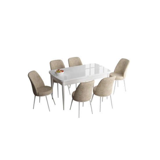 Extendable Dining Table & Chairs Set (7 Pieces) Han - White, Cream White
Cream