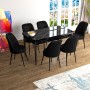 Extendable Dining Table & Chairs Set (7 Pieces) Han - Black Marble, Black Black Marble
Black