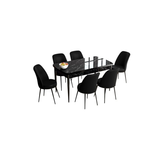 Extendable Dining Table & Chairs Set (7 Pieces) Han - Black Marble, Black Black Marble
Black Extendable Dining Table & Chairs Set (7 Pieces) Han - Black Marble, Black Black Marble
Black