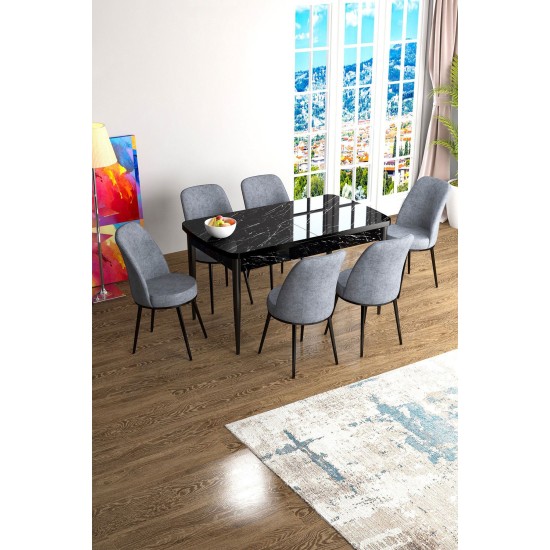 Extendable Dining Table & Chairs Set (7 Pieces) Han - Black Marble, Grey Black Marble
Grey Extendable Dining Table & Chairs Set (7 Pieces) Han - Black Marble, Grey Black Marble
Grey