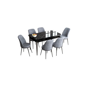 Extendable Dining Table & Chairs Set (7 Pieces) Han - Black Marble, Grey Black Marble
Grey