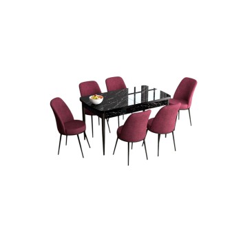 Extendable Dining Table & Chairs Set (7 Pieces) Han - Black Marble, Burgundy Black Marble
Burgundy