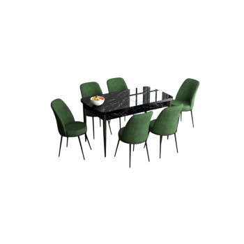Extendable Dining Table & Chairs Set (7 Pieces) Han - Black Marble, Khaki Black Marble
Khaki