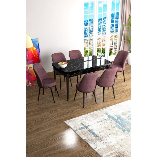 Extendable Dining Table & Chairs Set (7 Pieces) Han - Black Marble, Dusty Rose Black Marble
Dusty Rose Extendable Dining Table & Chairs Set (7 Pieces) Han - Black Marble, Dusty Rose Black Marble
Dusty Rose