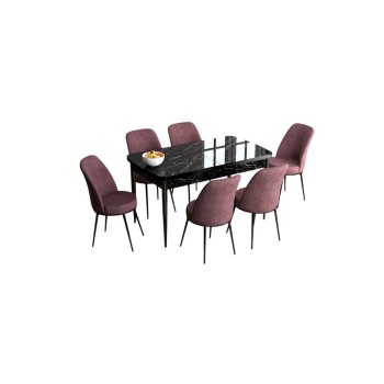 Extendable Dining Table & Chairs Set (7 Pieces) Han - Black Marble, Dusty Rose Black Marble
Dusty Rose