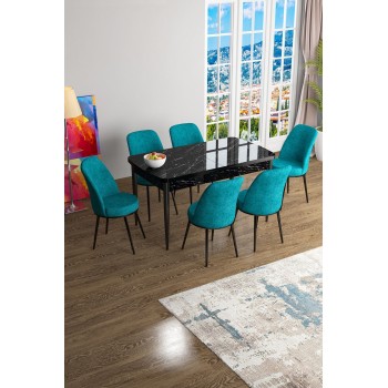 Extendable Dining Table & Chairs Set (7 Pieces) Han - Black Marble, Turquoise Black Marble
Turquoise