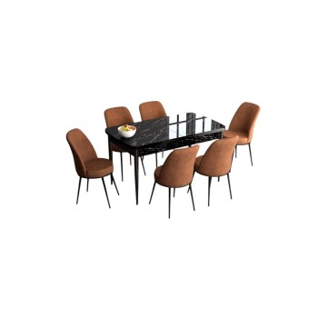 Extendable Dining Table & Chairs Set (7 Pieces) Han - Black Marble, Tile Red Black Marble
Tile Red