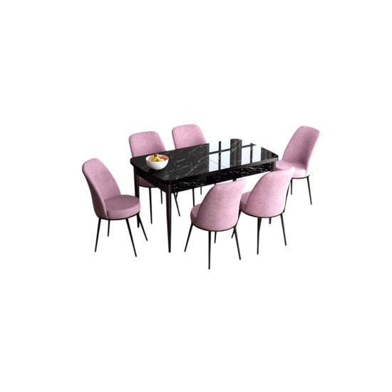 Extendable Dining Table & Chairs Set (7 Pieces) Han - Black Marble, Pink Black Marble
Pink