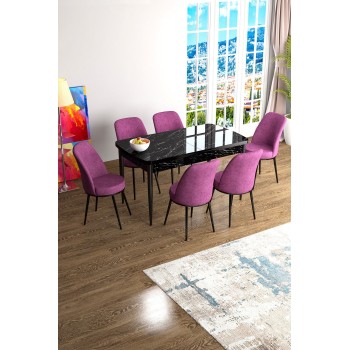 Extendable Dining Table & Chairs Set (7 Pieces) Han - Black Marble, Purple Black Marble
Purple