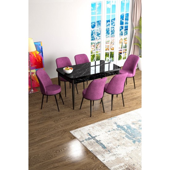 Extendable Dining Table & Chairs Set (7 Pieces) Han - Black Marble, Purple Black Marble
Purple Extendable Dining Table & Chairs Set (7 Pieces) Han - Black Marble, Purple Black Marble
Purple