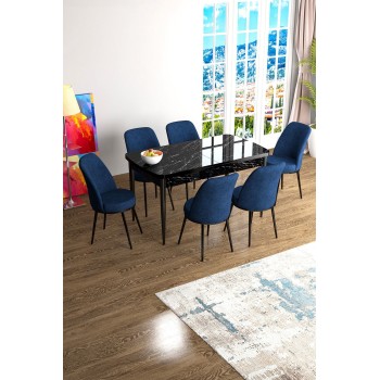 Extendable Dining Table & Chairs Set (7 Pieces) Han - Black Marble, Navy Blue Black Marble
Navy Blue