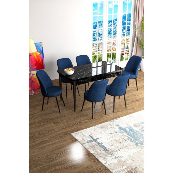 Extendable Dining Table & Chairs Set (7 Pieces) Han - Black Marble, Navy Blue Black Marble
Navy Blue Extendable Dining Table & Chairs Set (7 Pieces) Han - Black Marble, Navy Blue Black Marble
Navy Blue