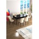 Extendable Dining Table & Chairs Set (7 Pieces) Han - Black Marble, Cream Black Marble
Cream