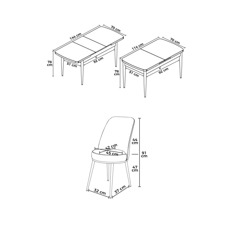 Extendable Dining Table & Chairs Set (7 Pieces) Han - Black Marble, Cream Black Marble
Cream
