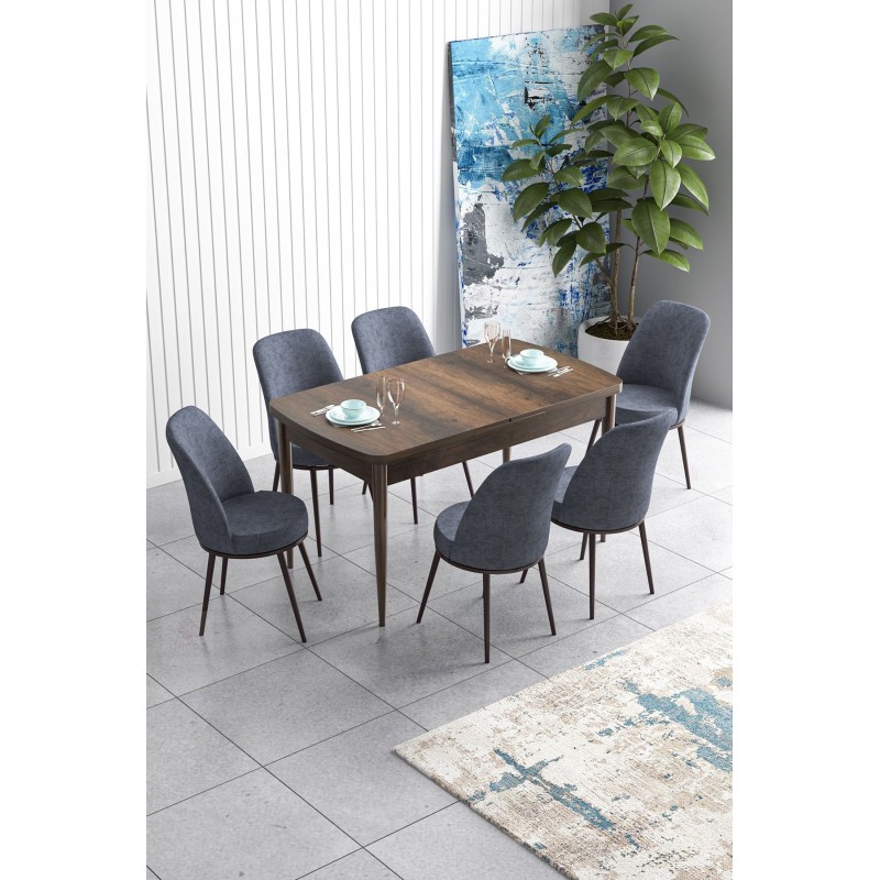 Extendable Dining Table & Chairs Set (7 Pieces) Han - Baroque, Fume Baroque
Fume