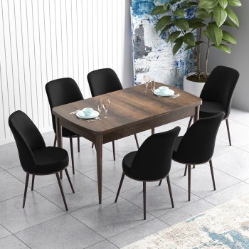 Extendable Dining Table & Chairs Set (7 Pieces) Han - Baroque, Black Baroque
Black