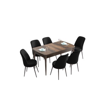 Extendable Dining Table & Chairs Set (7 Pieces) Han - Baroque, Black Baroque
Black