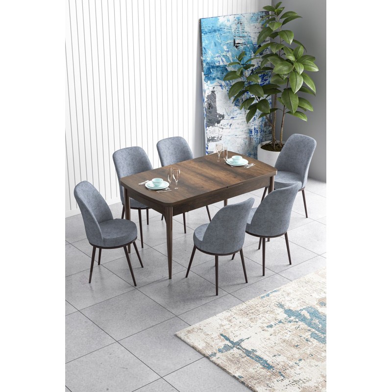 Extendable Dining Table & Chairs Set (7 Pieces) Han - Baroque, Grey Baroque
Grey