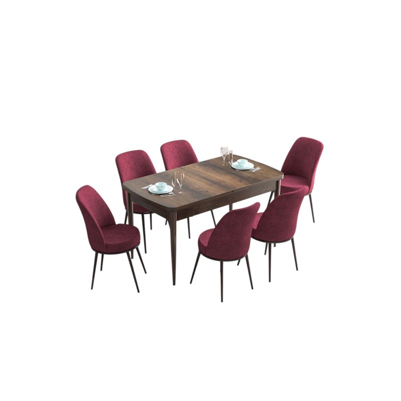 Extendable Dining Table & Chairs Set (7 Pieces) Han - Baroque, Burgundy Baroque
Burgundy