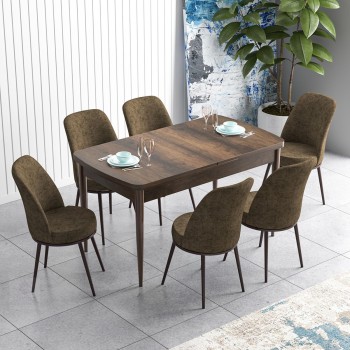 Extendable Dining Table & Chairs Set (7 Pieces) Han - Baroque, Brown Baroque
Brown