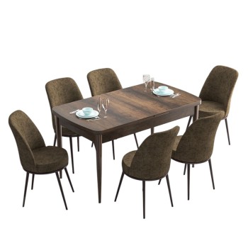 Extendable Dining Table & Chairs Set (7 Pieces) Han - Baroque, Brown Baroque
Brown