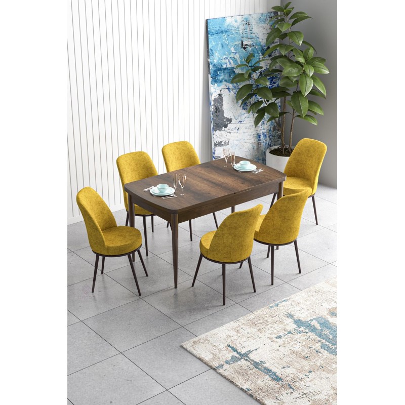 Extendable Dining Table & Chairs Set (7 Pieces) Han - Baroque, Mustard Baroque
Mustard
