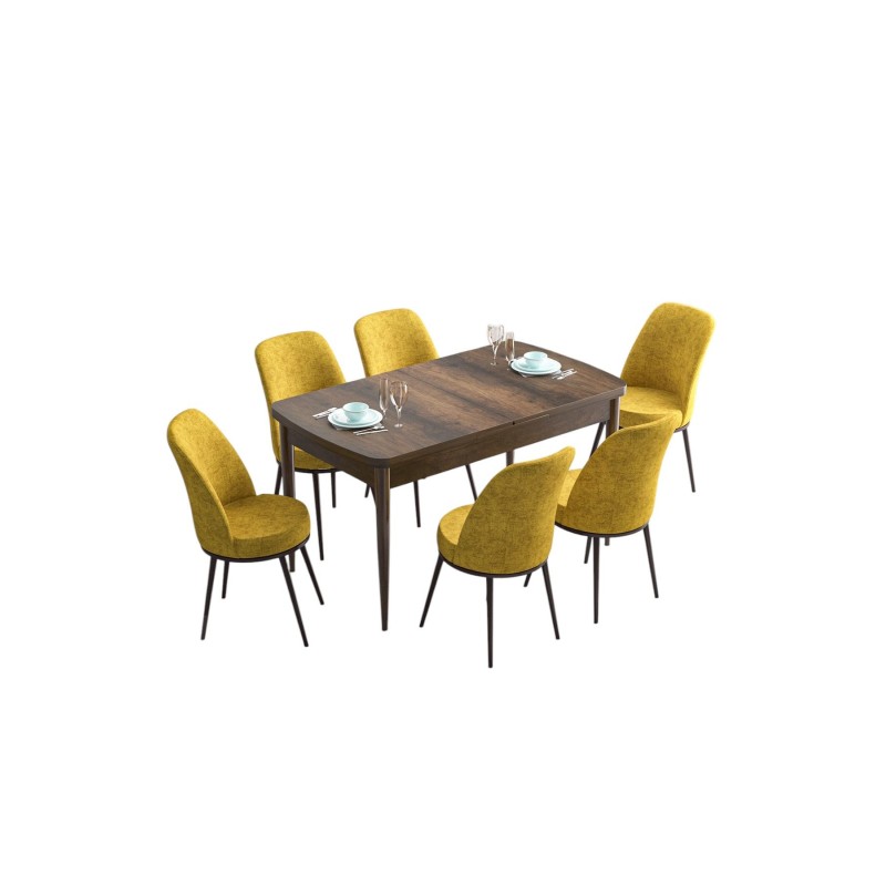 Extendable Dining Table & Chairs Set (7 Pieces) Han - Baroque, Mustard Baroque
Mustard