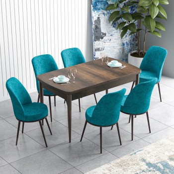 Extendable Dining Table & Chairs Set (7 Pieces) Han - Baroque, Turquoise Baroque
Turquoise