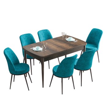 Extendable Dining Table & Chairs Set (7 Pieces) Han - Baroque, Turquoise Baroque
Turquoise