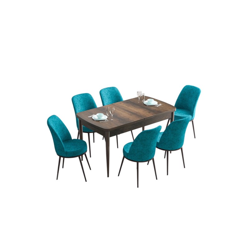 Extendable Dining Table & Chairs Set (7 Pieces) Han - Baroque, Turquoise Baroque
Turquoise