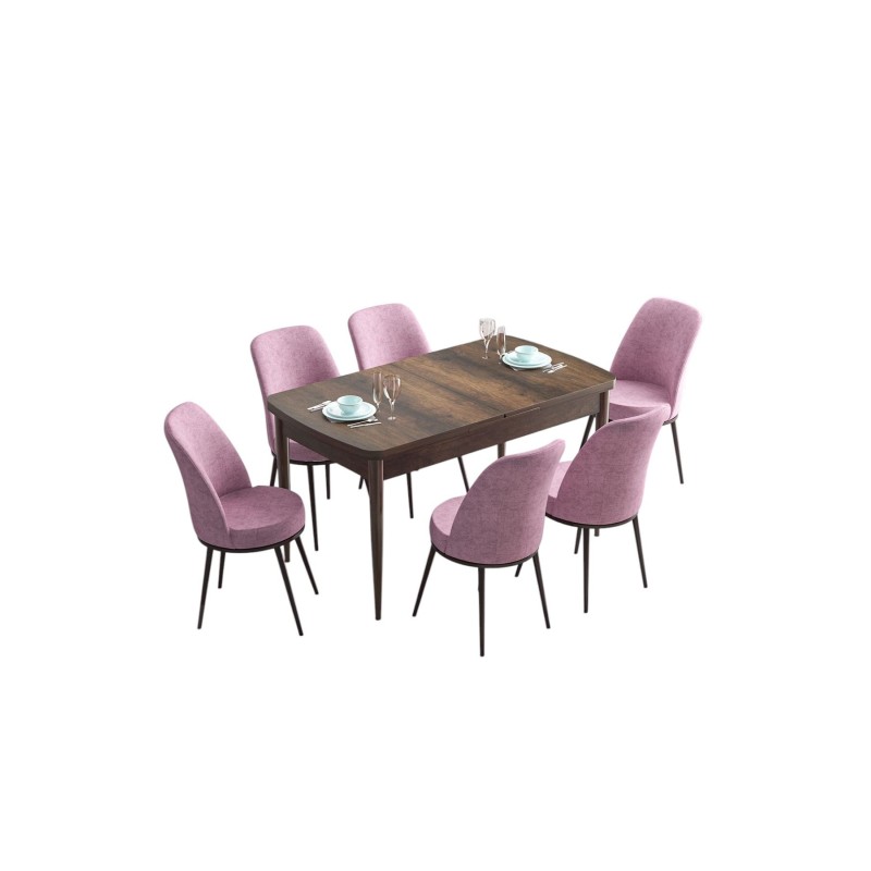 Extendable Dining Table & Chairs Set (7 Pieces) Han - Baroque, Pink Baroque
Pink