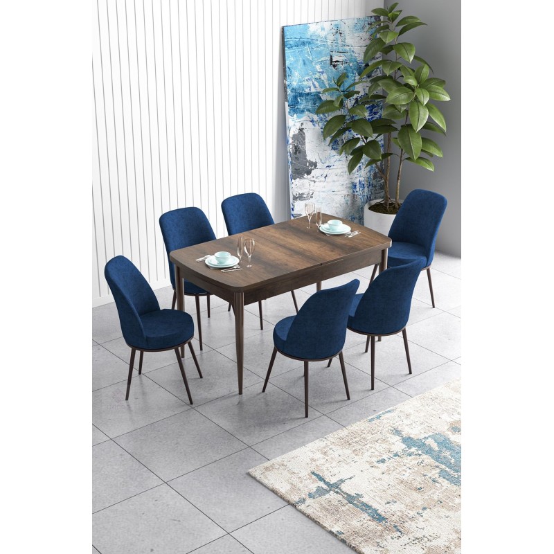 Extendable Dining Table & Chairs Set (7 Pieces) Han - Baroque, Navy Blue Baroque
Navy Blue