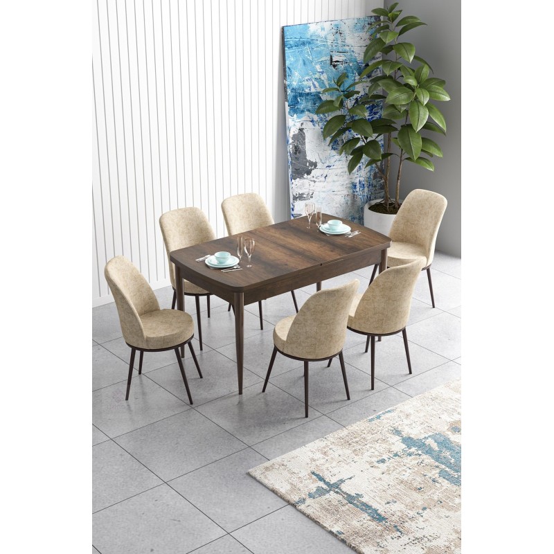 Extendable Dining Table & Chairs Set (7 Pieces) Han - Baroque, Cream Baroque
Cream