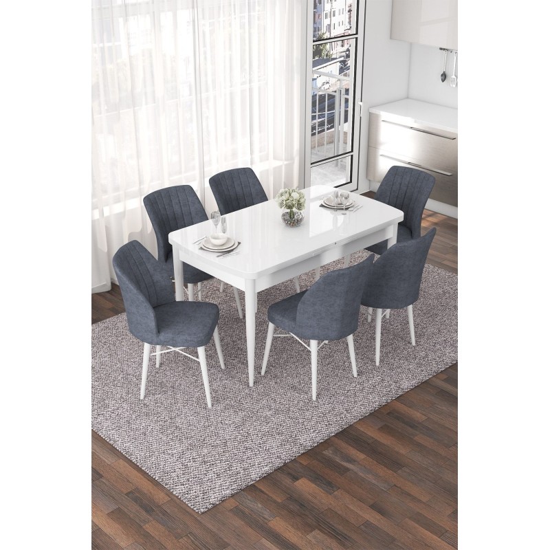 Extendable Dining Table & Chairs Set (7 Pieces) Nef - White, Fume White
Fume