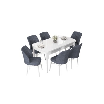 Extendable Dining Table & Chairs Set (7 Pieces) Nef - White, Fume White
Fume
