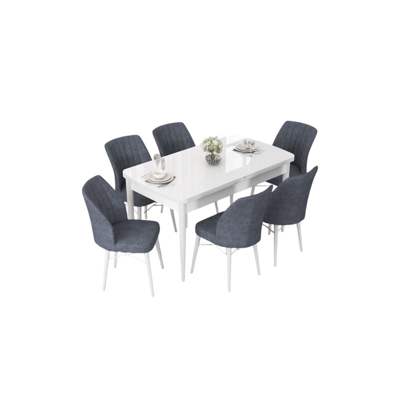 Extendable Dining Table & Chairs Set (7 Pieces) Nef - White, Fume White
Fume