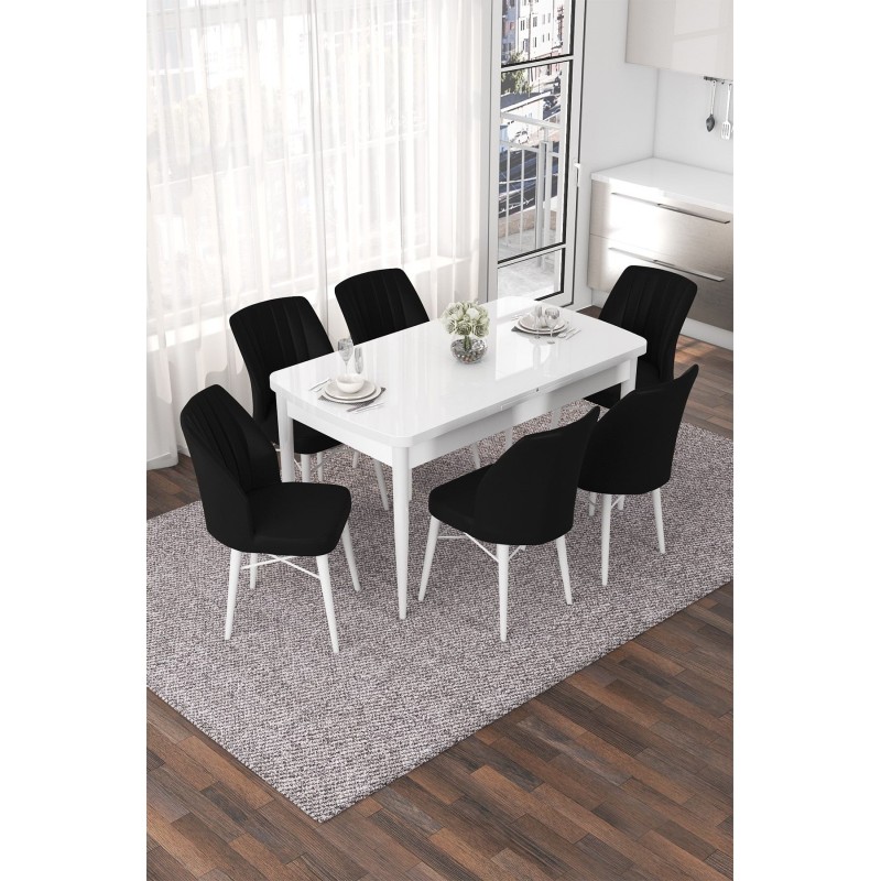 Extendable Dining Table & Chairs Set (7 Pieces) Nef - White, Black White
Black