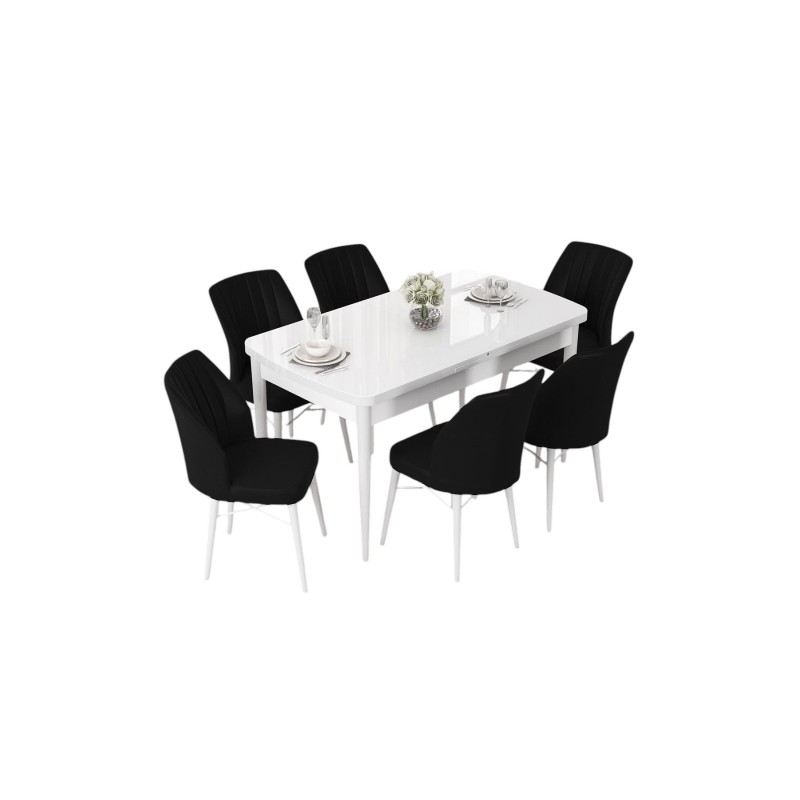 Extendable Dining Table & Chairs Set (7 Pieces) Nef - White, Black White
Black