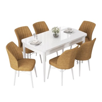 Extendable Dining Table & Chairs Set (7 Pieces) Nef - White, Cappuccino White
Cappuccino