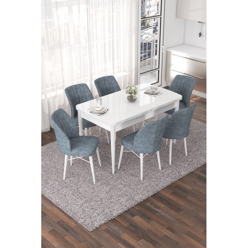 Extendable Dining Table & Chairs Set (7 Pieces) Nef - White, Grey White
Grey