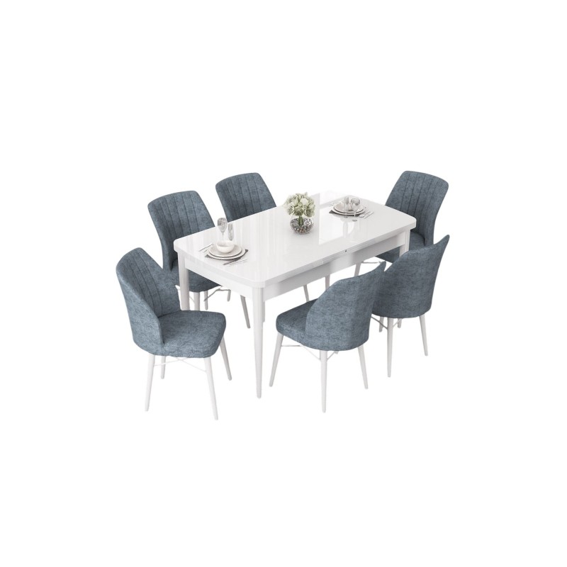 Extendable Dining Table & Chairs Set (7 Pieces) Nef - White, Grey White
Grey