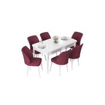 Extendable Dining Table & Chairs Set (7 Pieces) Nef - White, Burgundy White
Burgundy