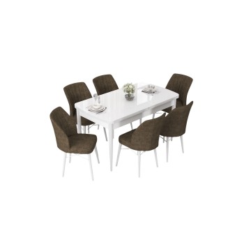 Extendable Dining Table & Chairs Set (7 Pieces) Nef - White, Brown White
Brown