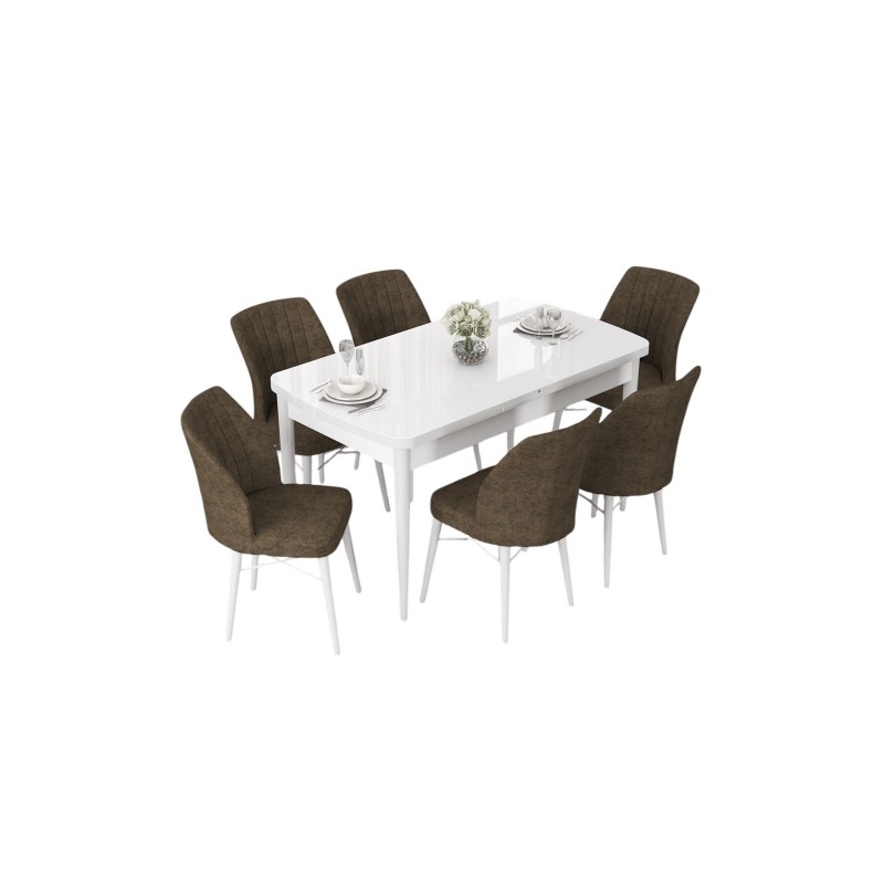 Extendable Dining Table & Chairs Set (7 Pieces) Nef - White, Brown White
Brown