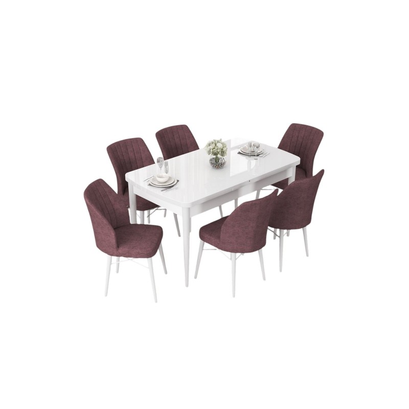 Extendable Dining Table & Chairs Set (7 Pieces) Nef - White, Dusty Rose White
Dusty Rose
