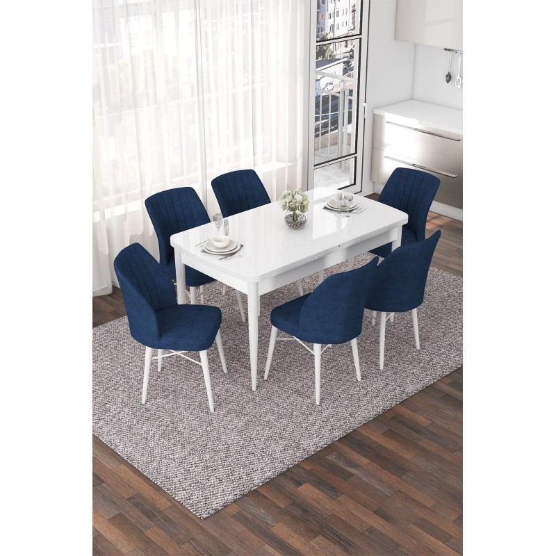 Extendable Dining Table & Chairs Set (7 Pieces) Nef - White, Navy Blue White
Navy Blue