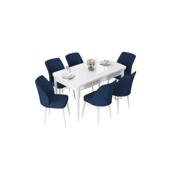 Extendable Dining Table & Chairs Set (7 Pieces) Nef - White, Navy Blue White
Navy Blue